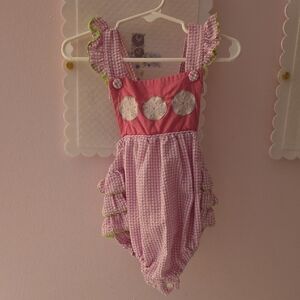 Crescent Moon Children Pink and White Gingham Baby Romper
